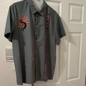 Ouku Sage Green  Short Sleeve Shirt with Tribal Design